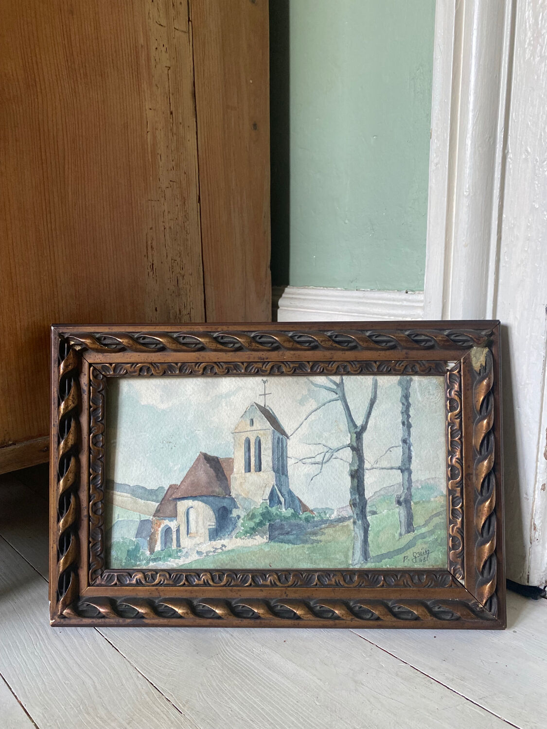 Watercolor signed 1943 Fay-Lès-Nemours French landscape
