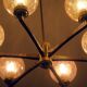 Angelo Brotto gold-plated brass chandelier with 6 globes, Italy 1960s