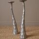 Pair of brushed aluminum candle holders sculpted contemporary brutalist design handmade sculptures