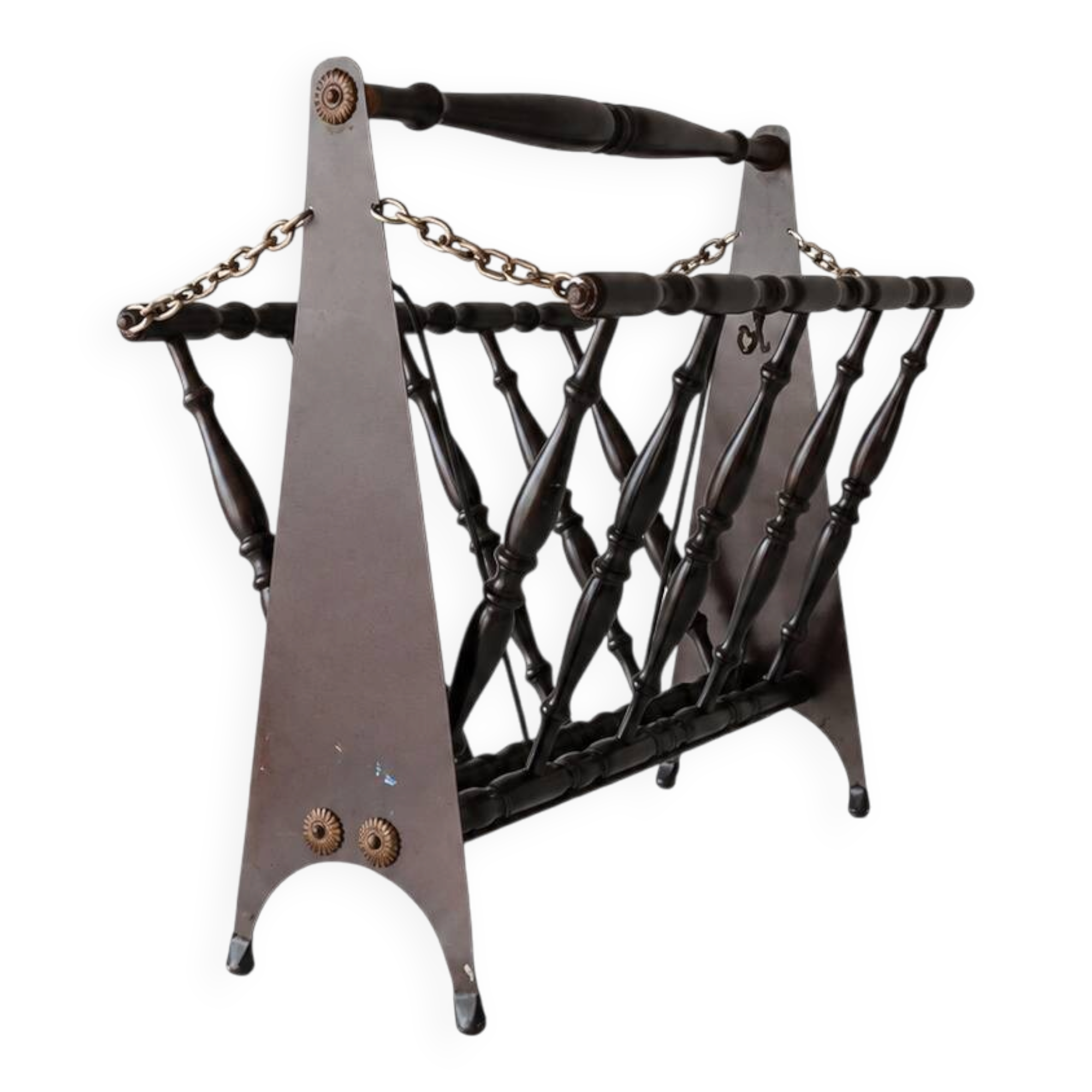 Foldable wooden magazine rack, veneered, Italy 1950.