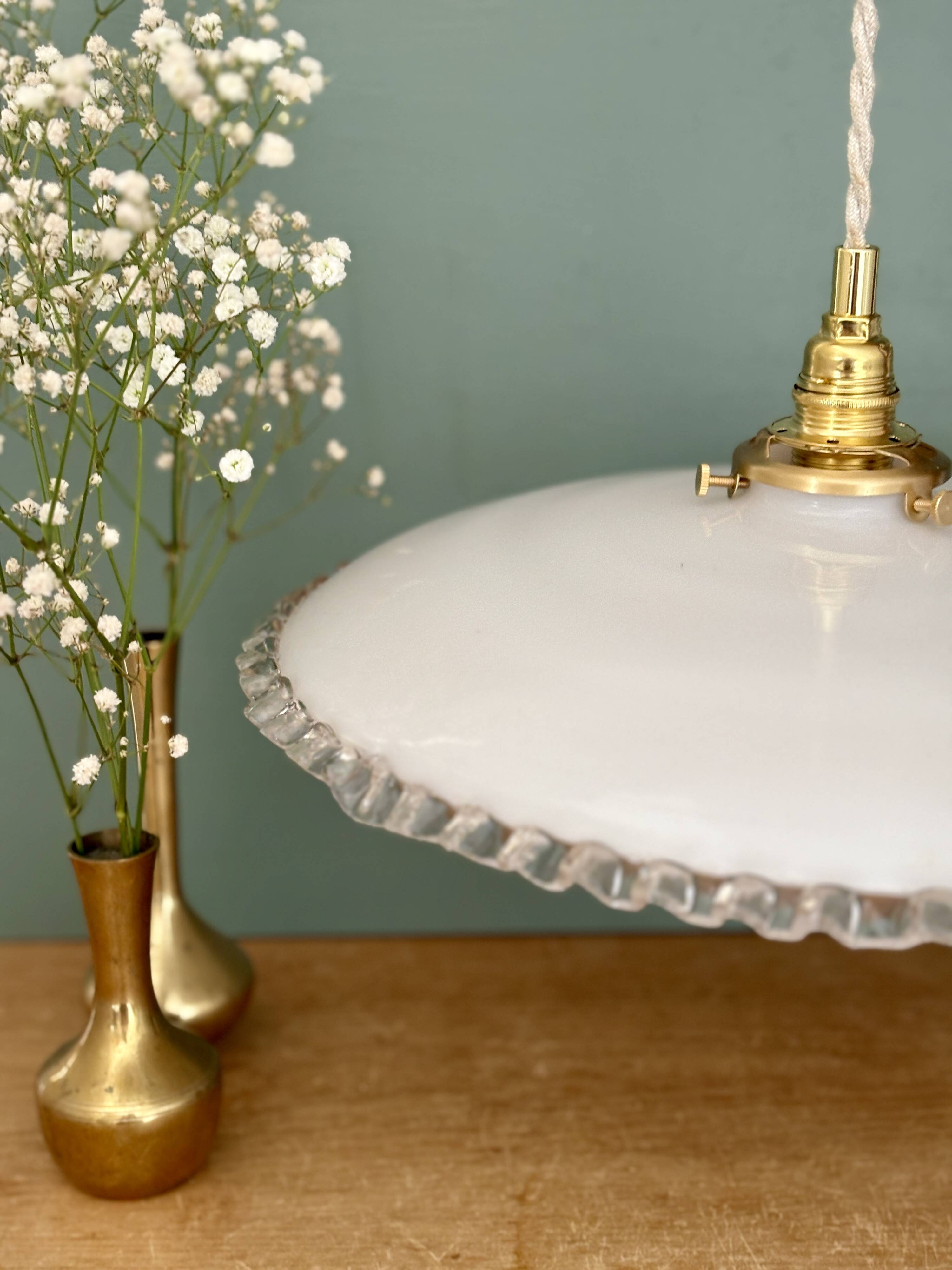 XXL vintage opaline lampshade pendant light