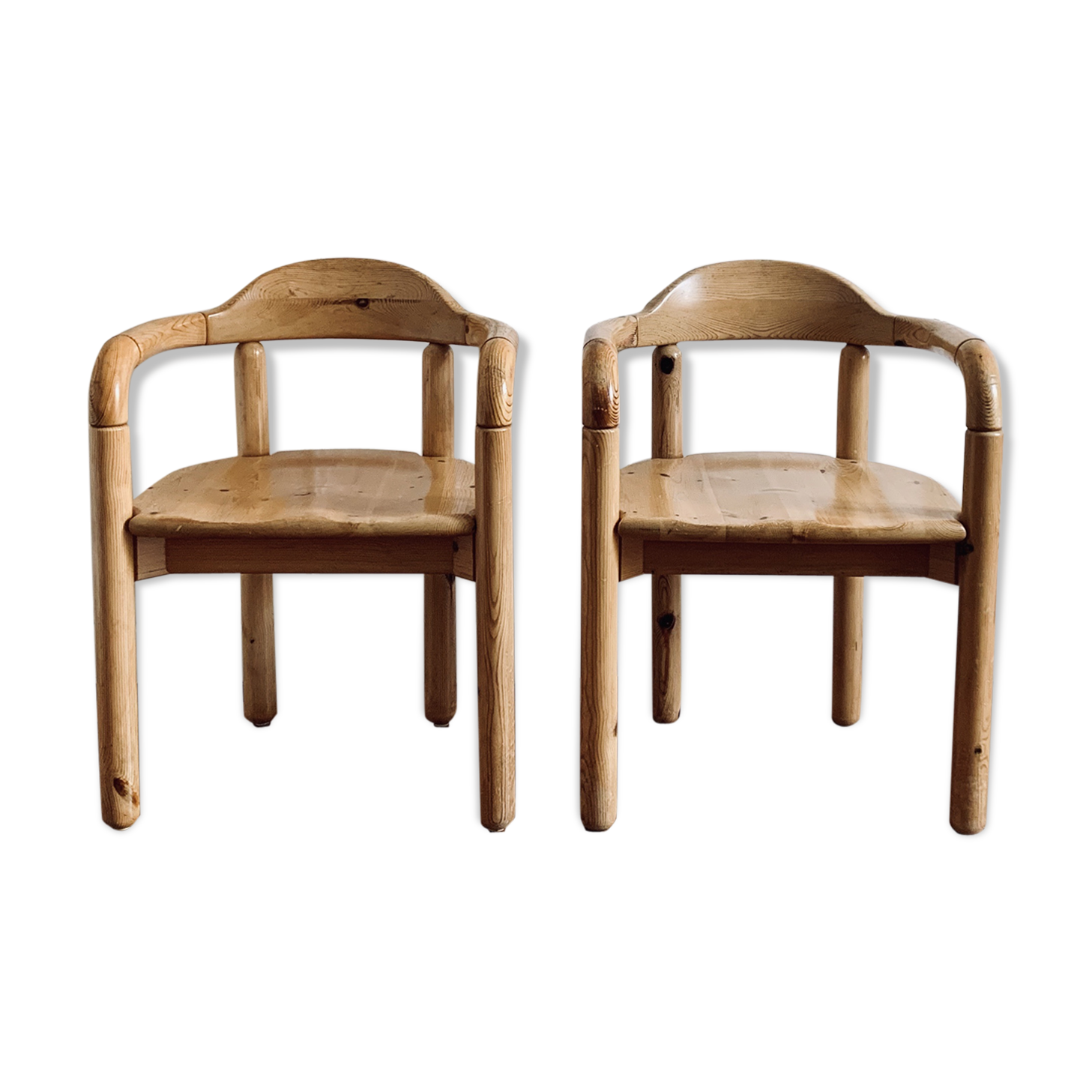 Pair vintage armchairs in solid pine