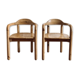 Pair vintage armchairs in solid pine