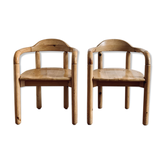 Paire fauteuils vintage en pin massif