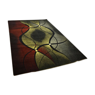 Vintage area rug, mid century, 1960s, abstract psychedelic design, wool rug, low pile rug