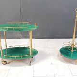 Italian Lacquered Goatskin Swan Bar Cart and wine bottle stand by Aldo Tura