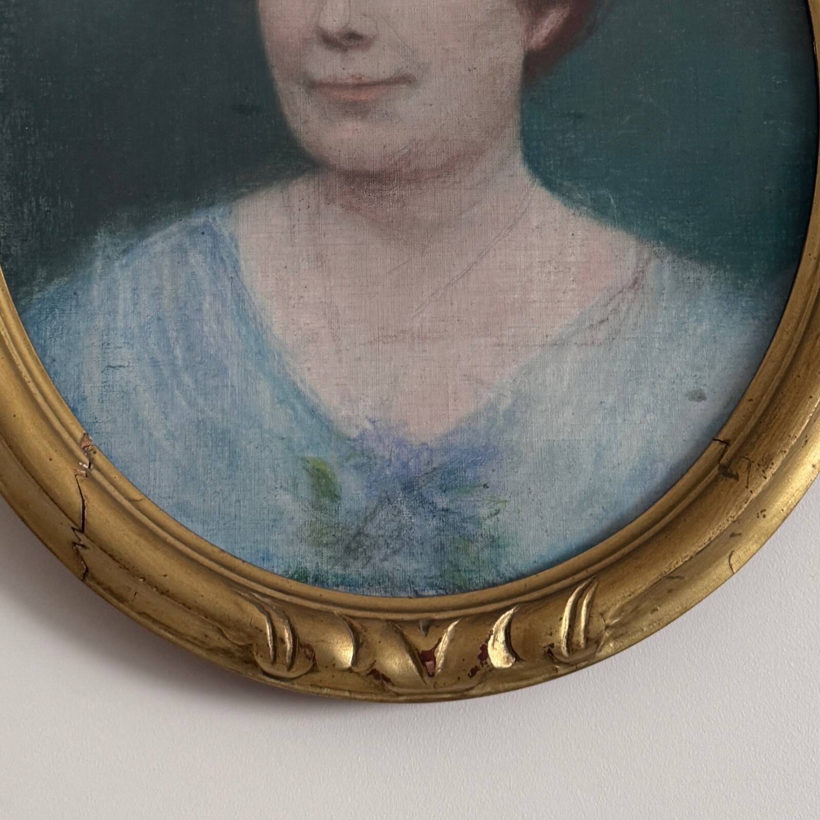 Pastel portrait of a woman, 1920, in a gilded frame