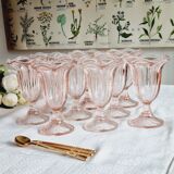Set of 9 ice cream or fruit cups in pink Fidenza Italy molded glass
