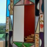 Miroir en vitrail technique au plomb peint à la main