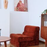 Rusty velvet low chair without arms