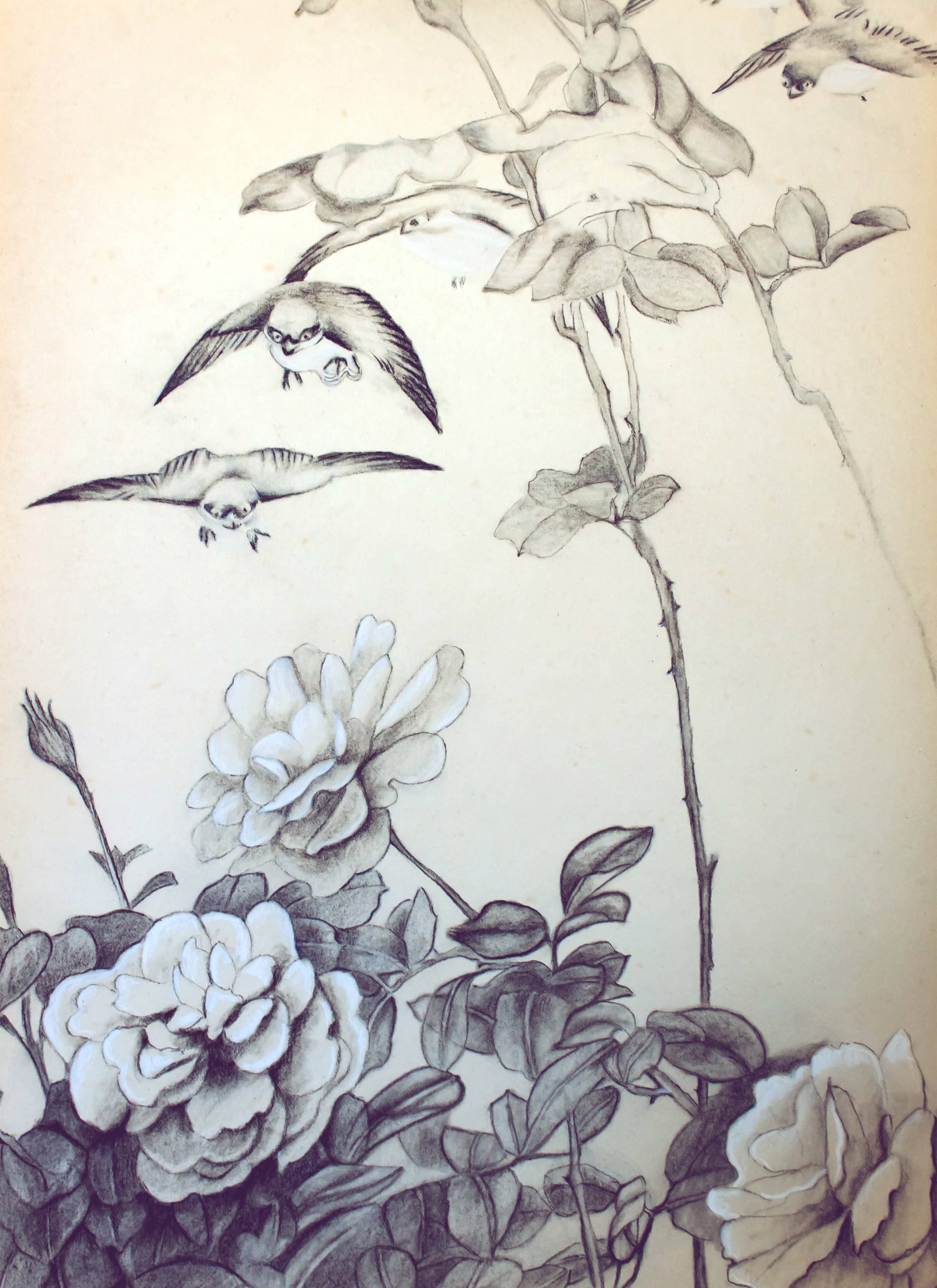 Antigua antiguo painting of Japanese inspiration. Dibujo antiguo.