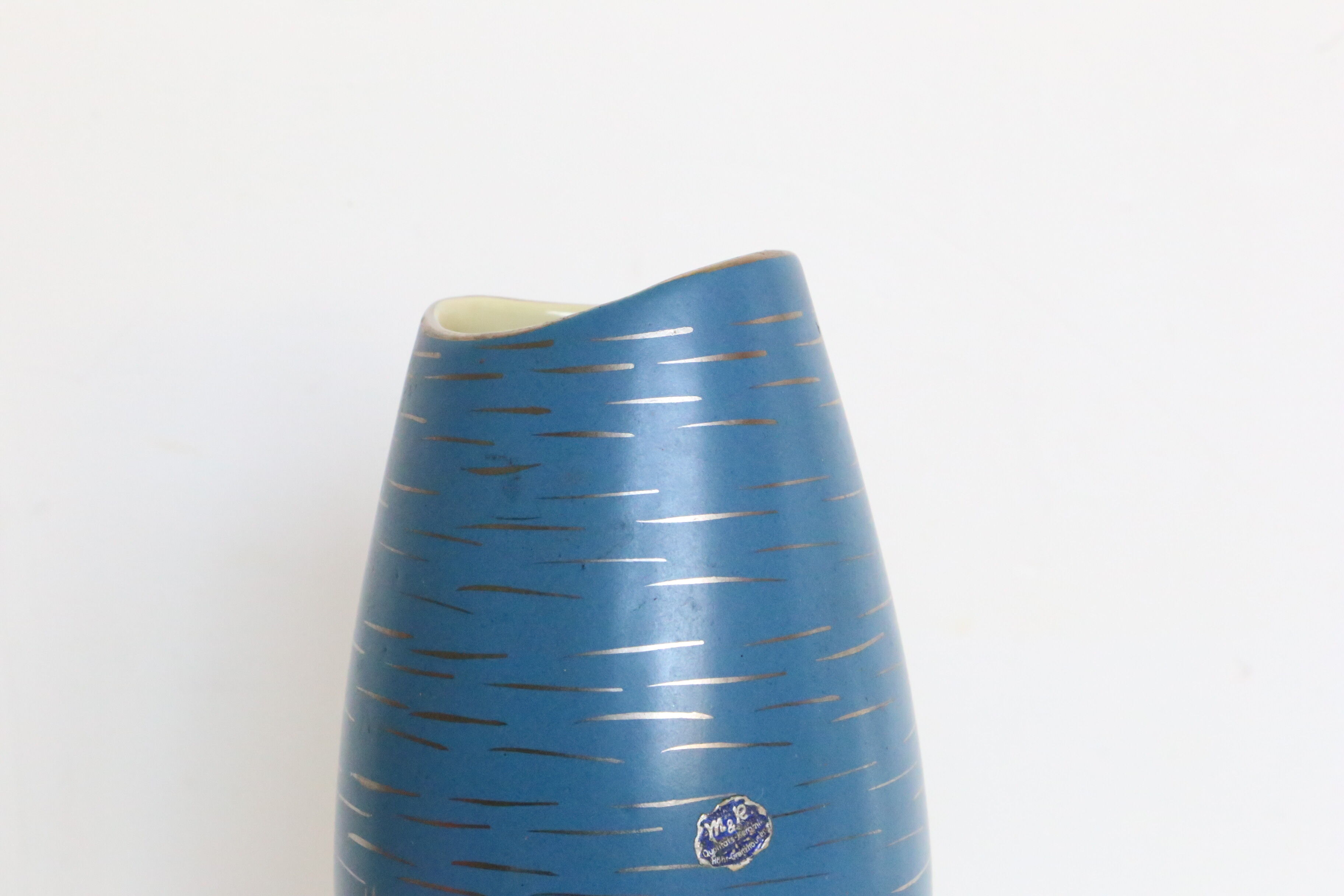 German ceramic vase, blue and gold, 1960, handicrafts, vintage