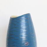Vase en céramique allemande, bleu et or, 1960, artisanat, vintage