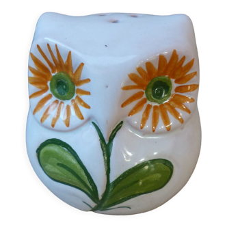 Salière en céramique en forme de chouette yeux en fleurs , hibou Vintage