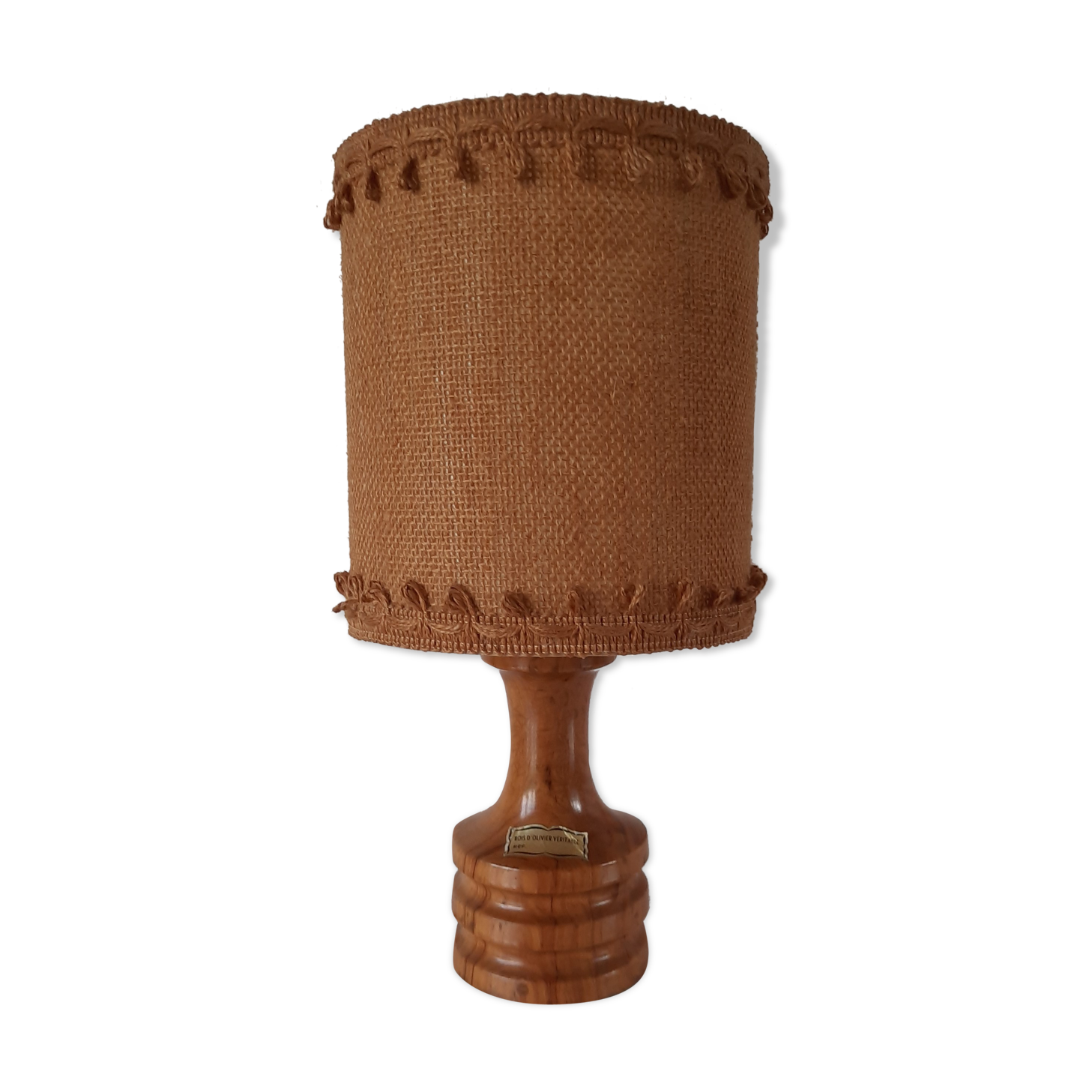 70s olive wood bedside lamp