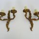 Old pair of double-light wall sconces, acanthus leaf. 60s