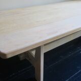 Large farmhouse trestle table in limed oak, 1940s-50s