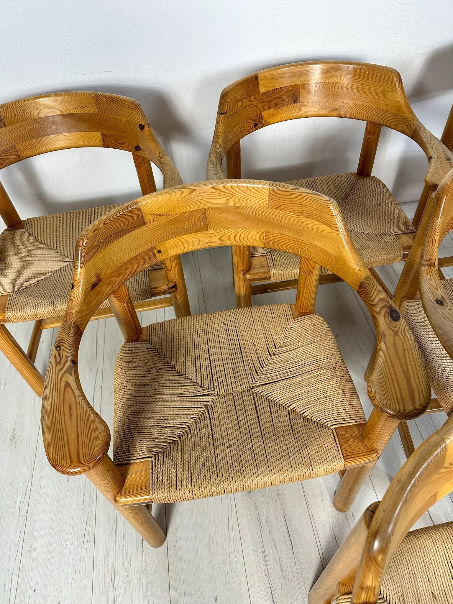 1970s Set of 6 Vintage Pine Dining Armchairs by Rainer Daumiller