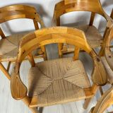 1970s Set of 6 Vintage Pine Dining Armchairs by Rainer Daumiller