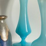 Vintage Blue Stoneware and Opaline Glass VASES
