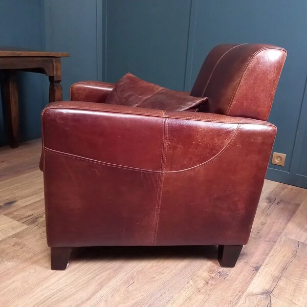 Fauteuil club en cuir de vache, fauteuil club vintage