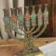 Seven-branched candelabrum, Judeo-Christian, brass and enamel