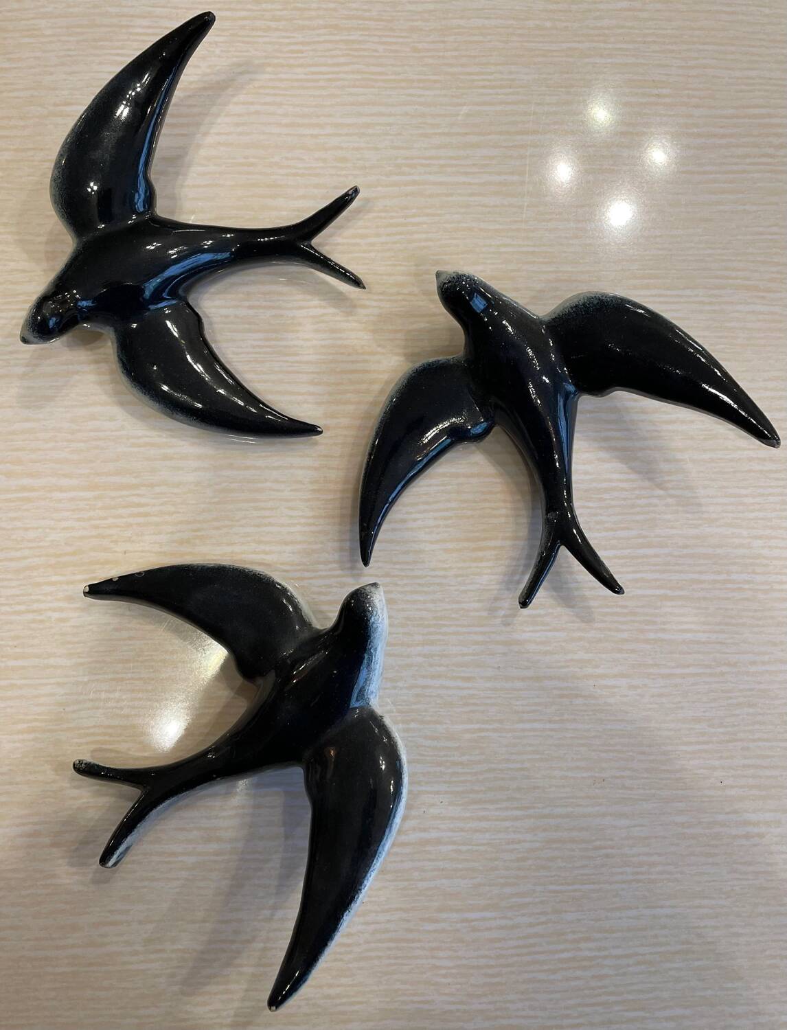 3 handmade ceramic swallows from the 60s