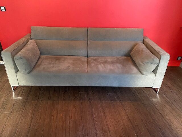 Urbani sofa and ottoman in grey alcantara