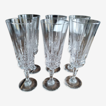 Lot de 6 flûtes à champagne vintage en verre moulé