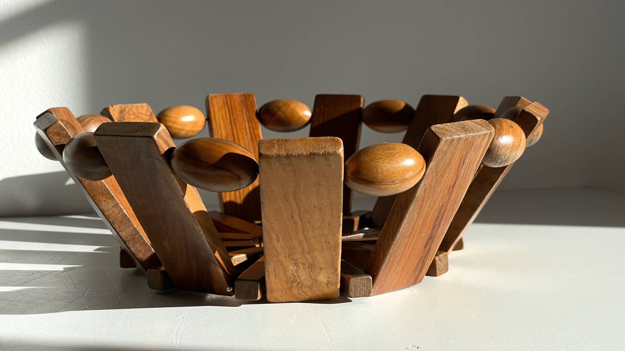 Vintage turned wooden table basket