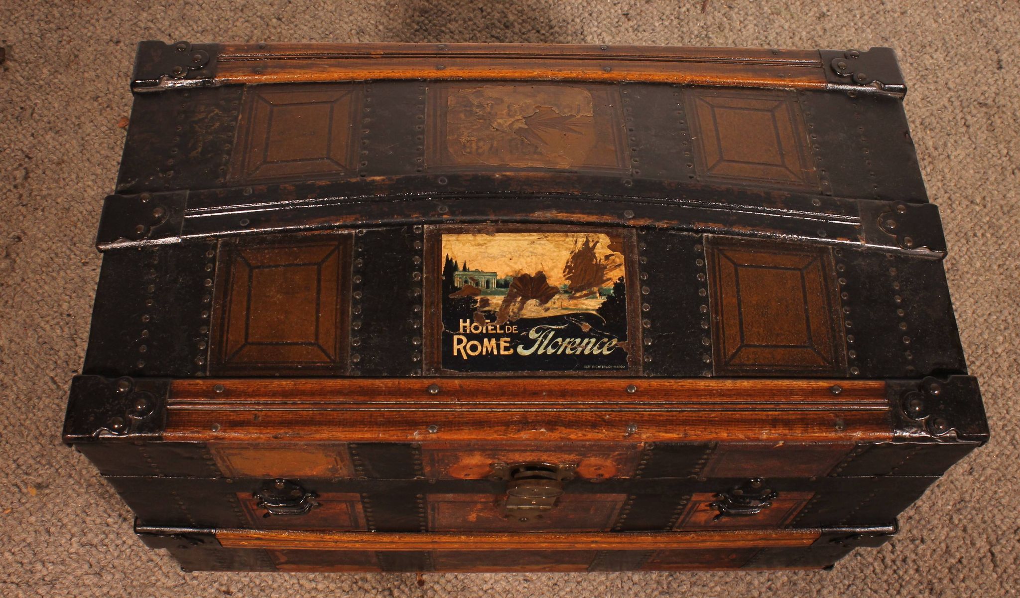 travel trunk from the early 20th century made of leather and wood