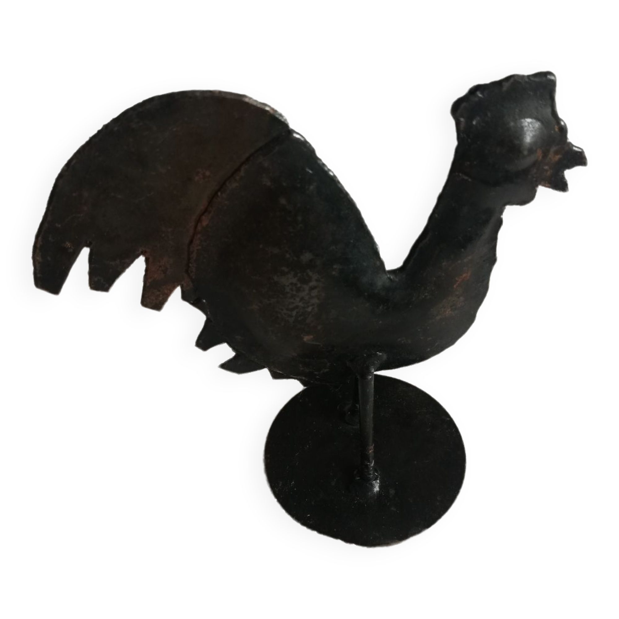 Brass hen or rooster on round support decoration