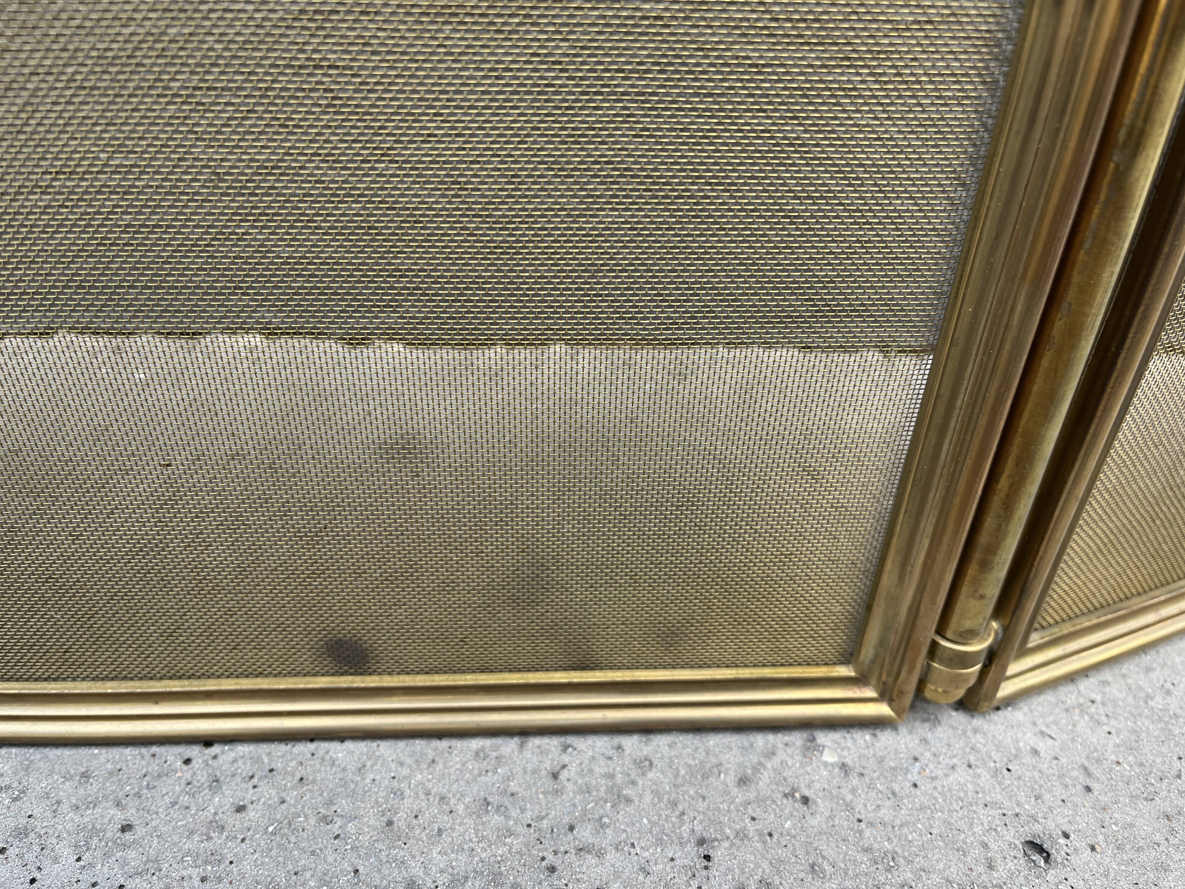 1930s brass fireplace screen, antique 3-panel spark guard