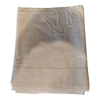 Old sheet mestizo linen cotton monogram JB 200 x 310 cm
