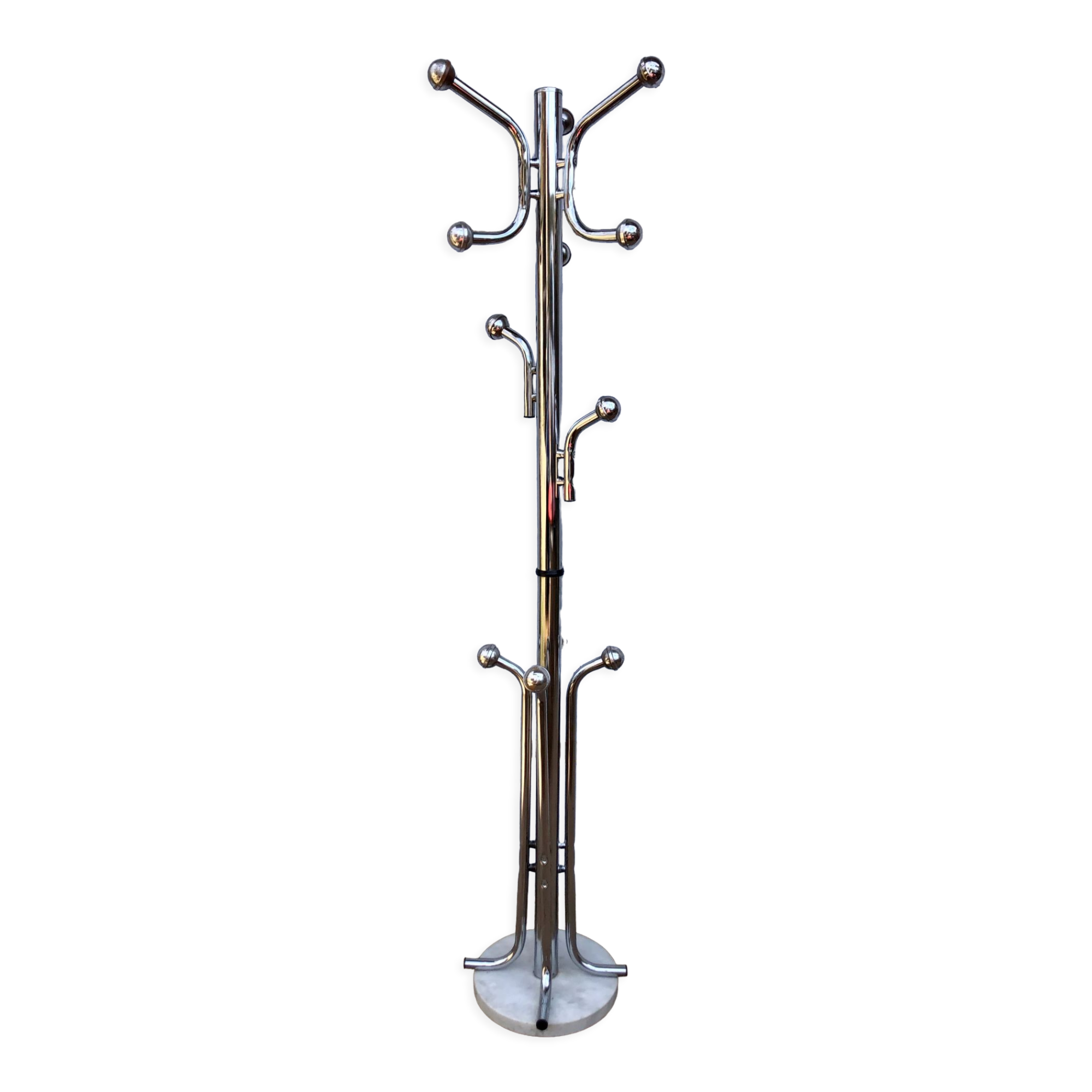 Coat rack chrome parrot with balls on marble foot 1970
