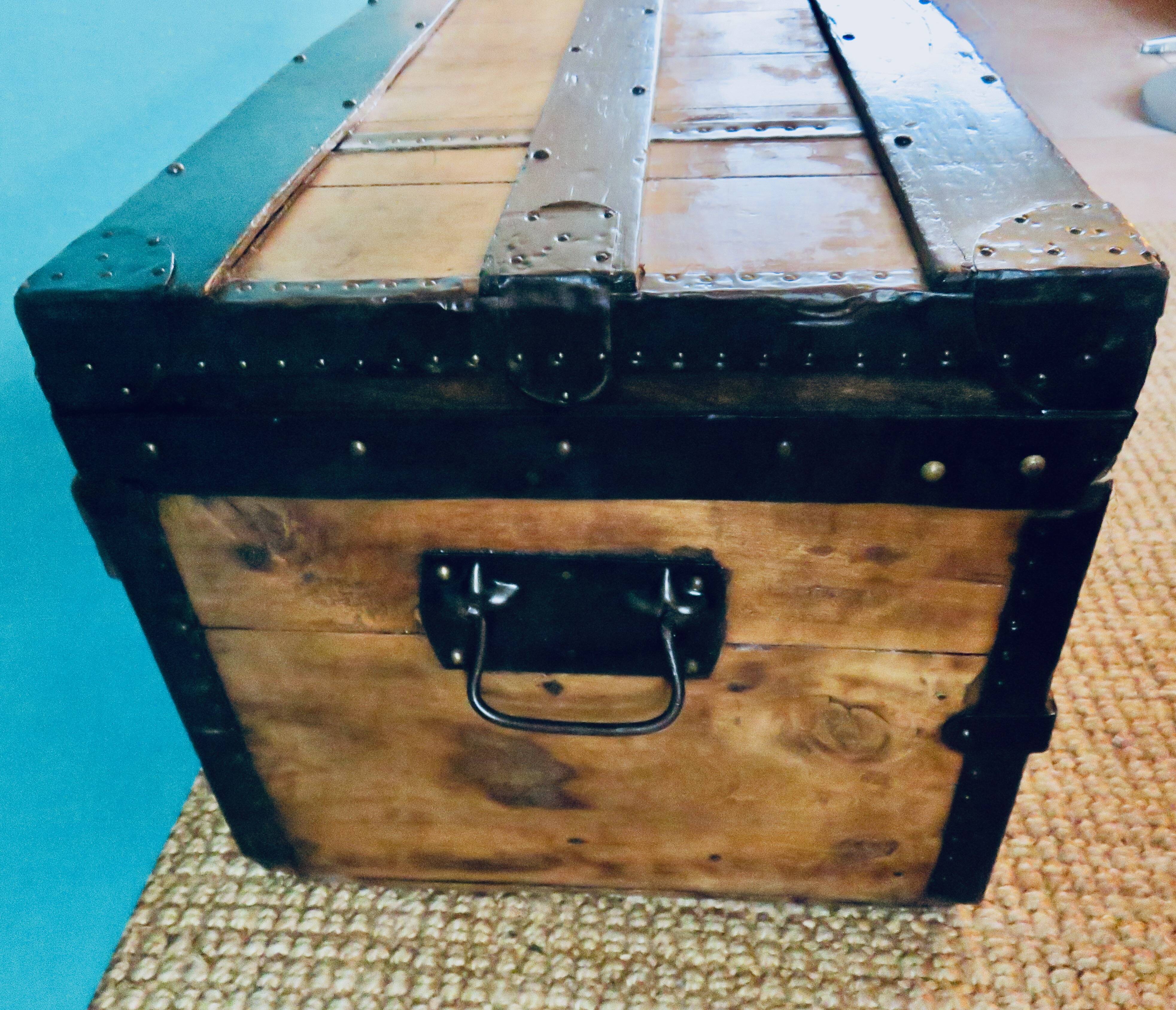 Cargo trunk or seat. Wood and metal, France circa 1900.