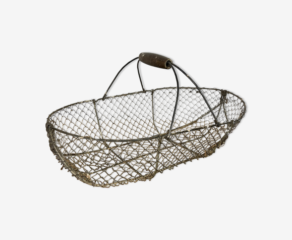 Harvest basket in braided iron & wood