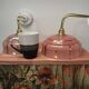 Pair of white ceramic wall lights with pink glass
