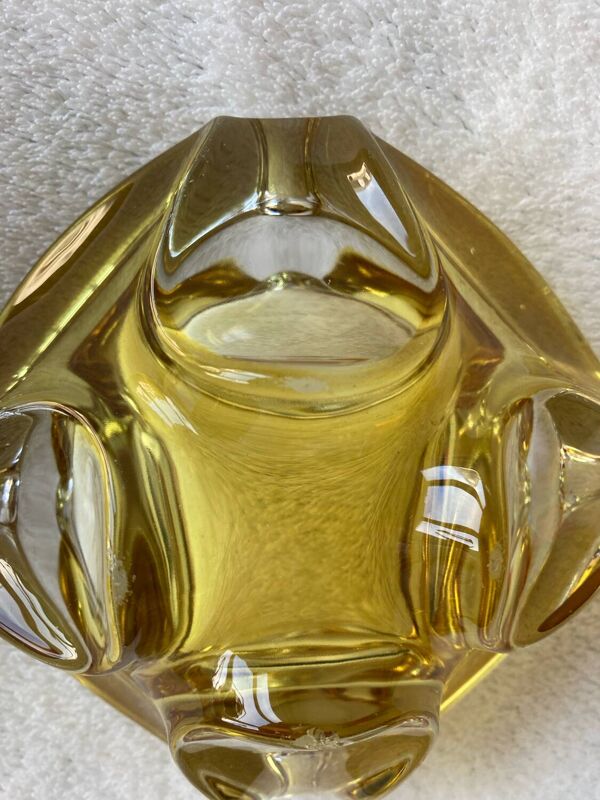 Cendrier vintage en verre bicolore jaune