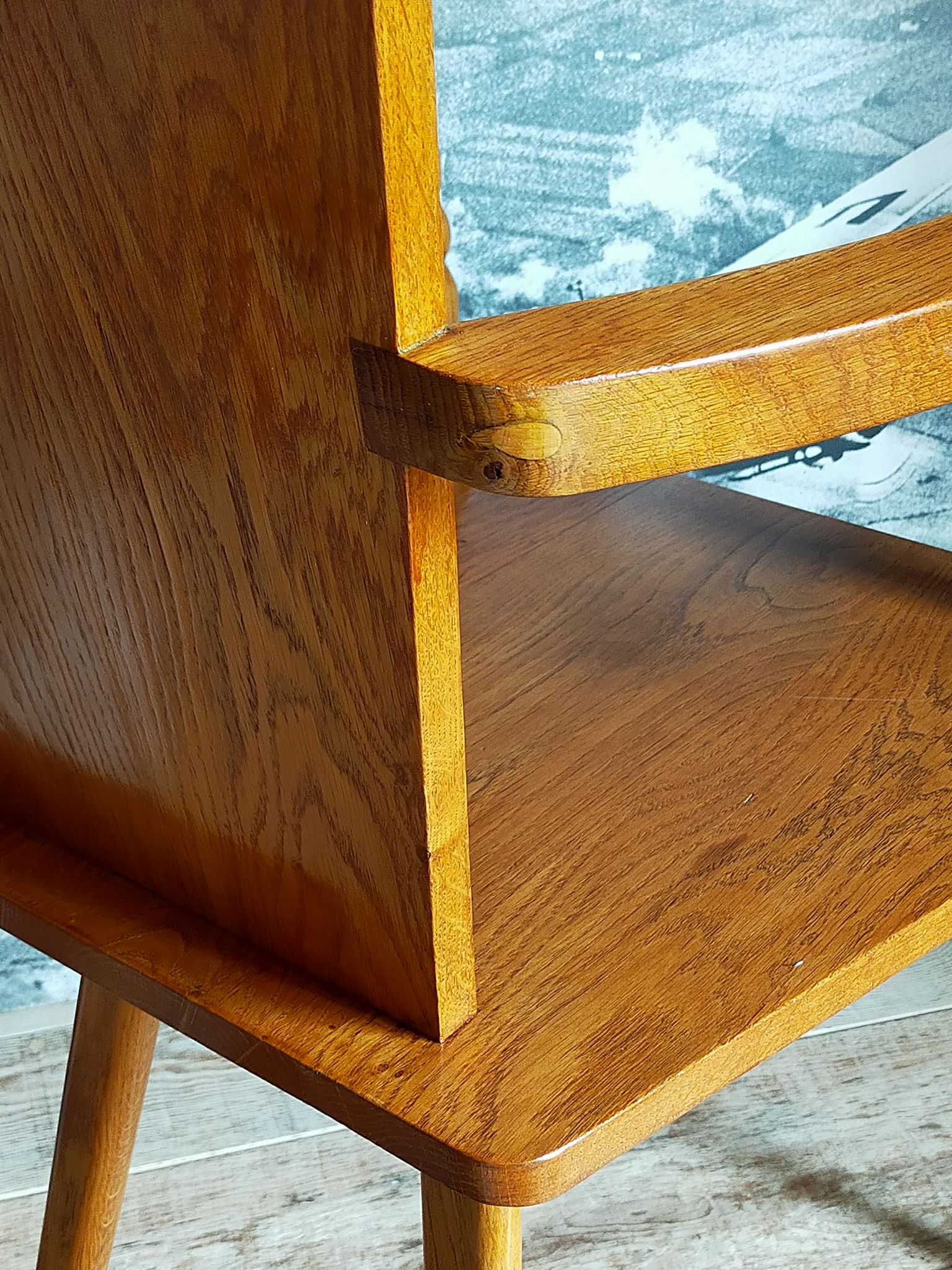 Art-popular armchair 50s in solid wood