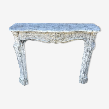 Louis XV style marble fireplace in Turquin blue marble