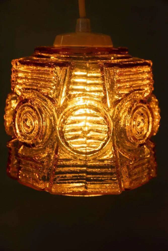 Vintage glass pendant light Vitrika, mid-century amber pendant.