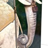 Postmodern five-panel room divider by doro with two asiatic elephants, italy