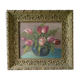 Tableau, nature morte, bouquet de fleurs, tulipes et fougères