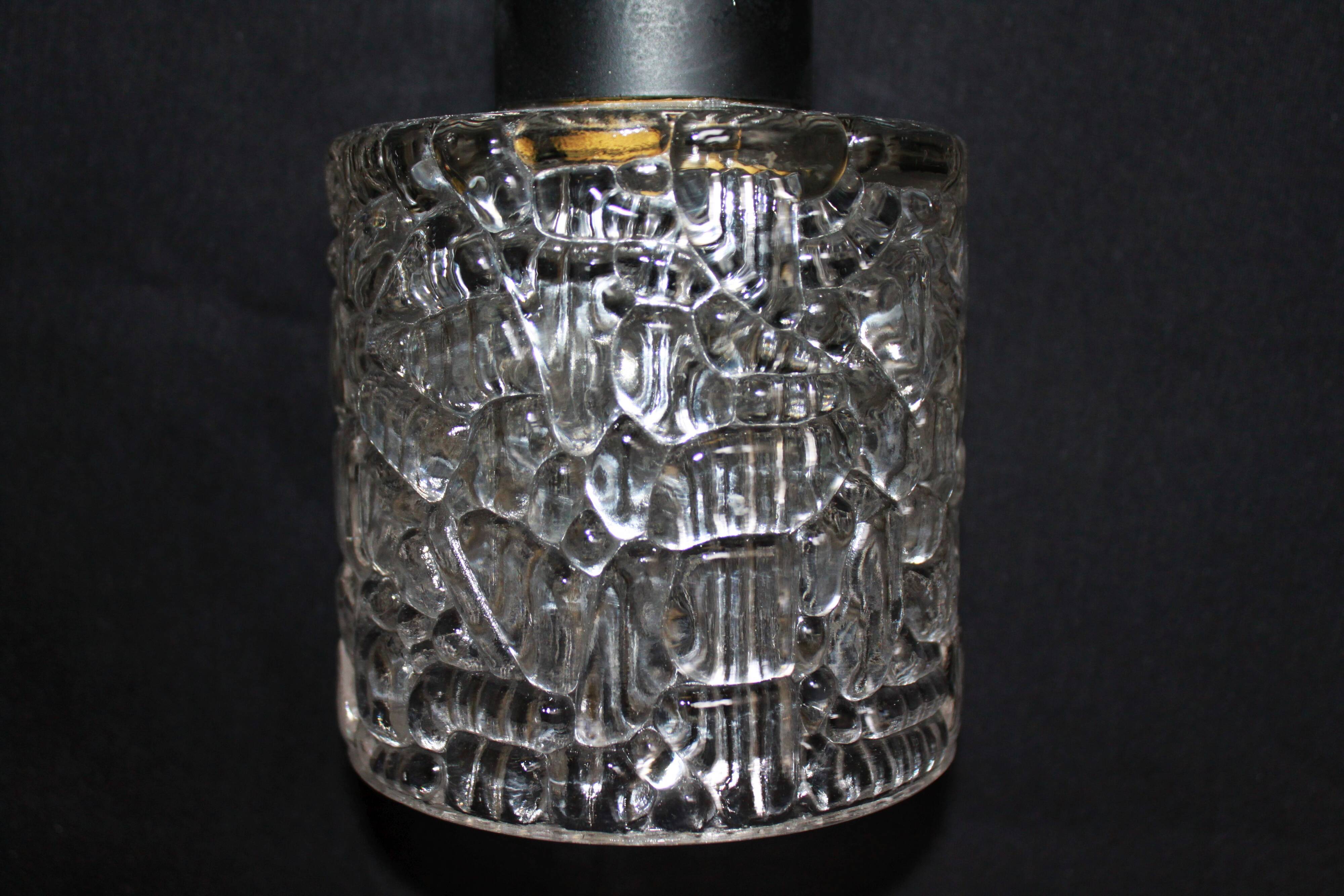 Vintage pendant light with 3 glass and chrome elements, 1960.