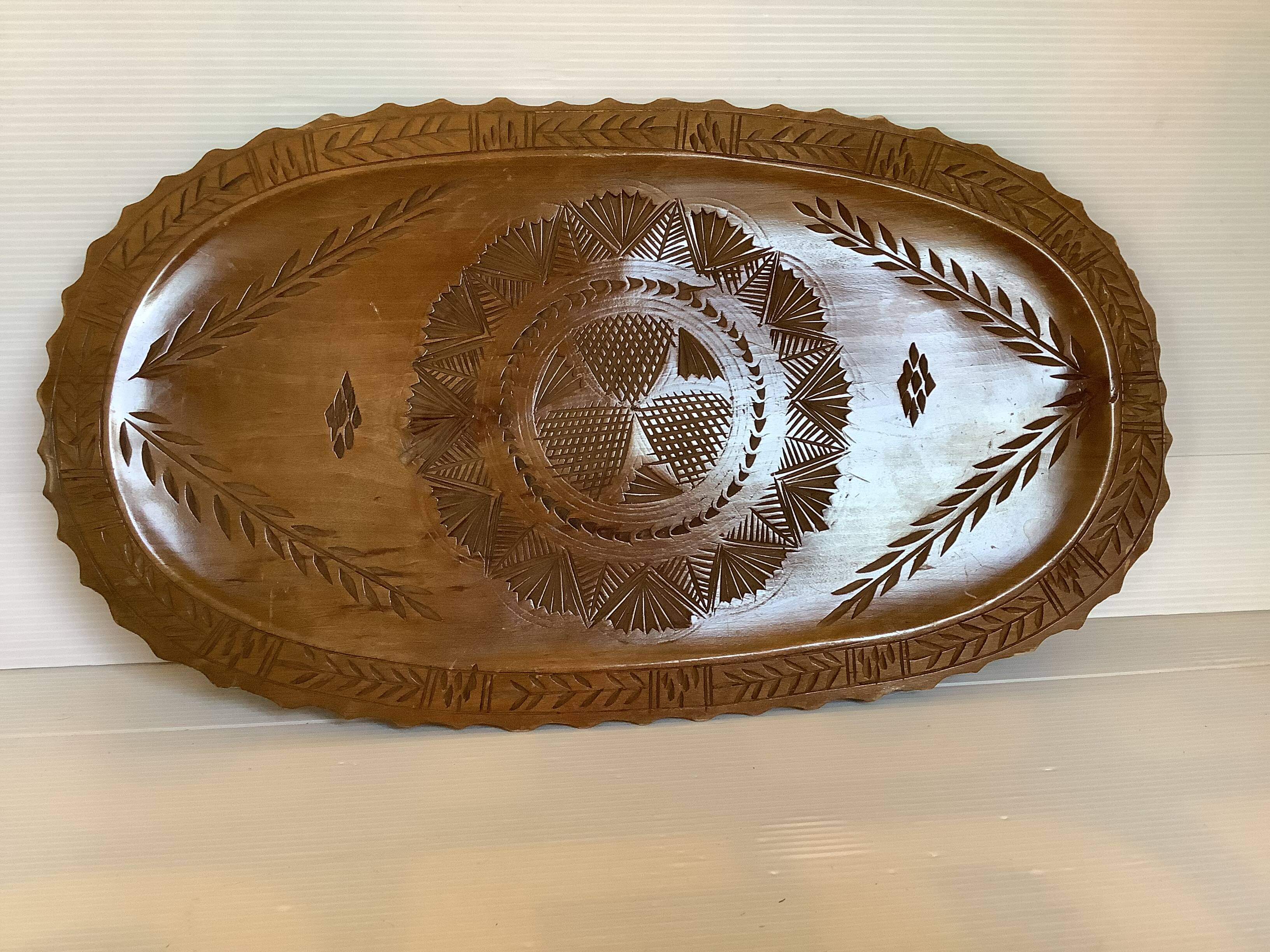 Black Forest style carved wooden tray