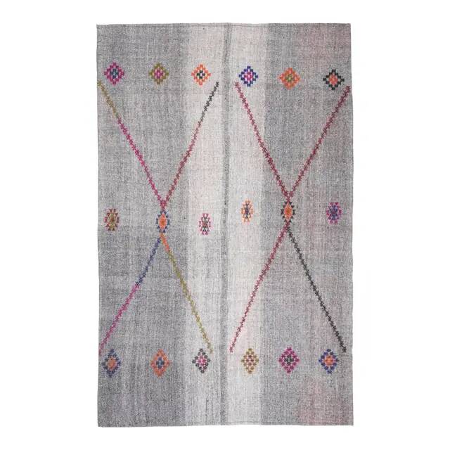 1970s Vintage Turkish Oushak Handmade Wool Cotton Gray Area Rug 200x316