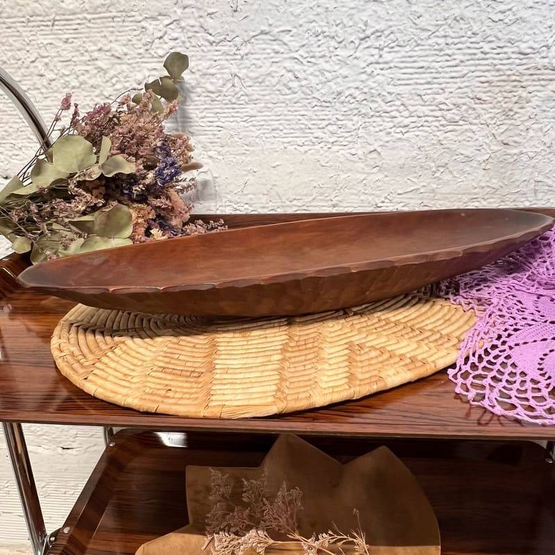 Oval hammered wooden dish