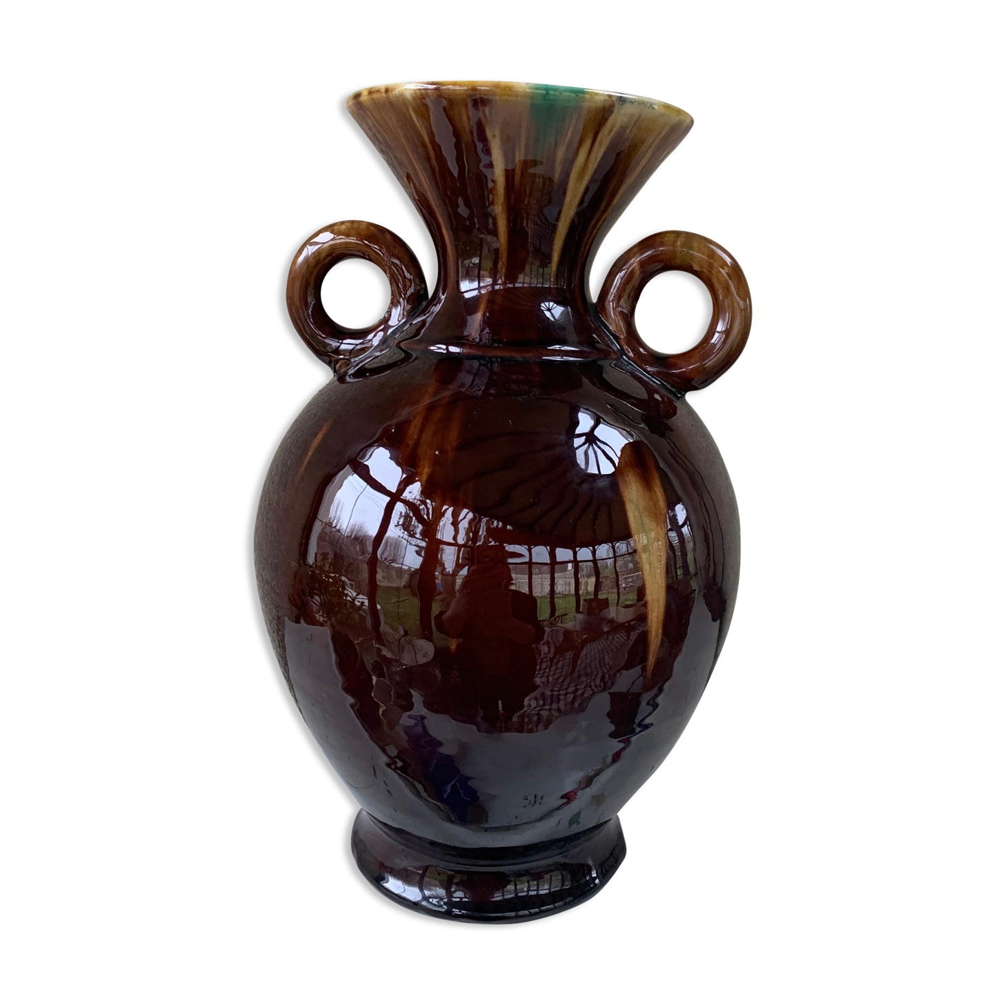 Amphora vase in glazed ceramic vallauris sign E.Covain vintage
