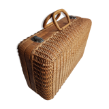Mallette ou valisette en osier avec doublure en tissu vintage